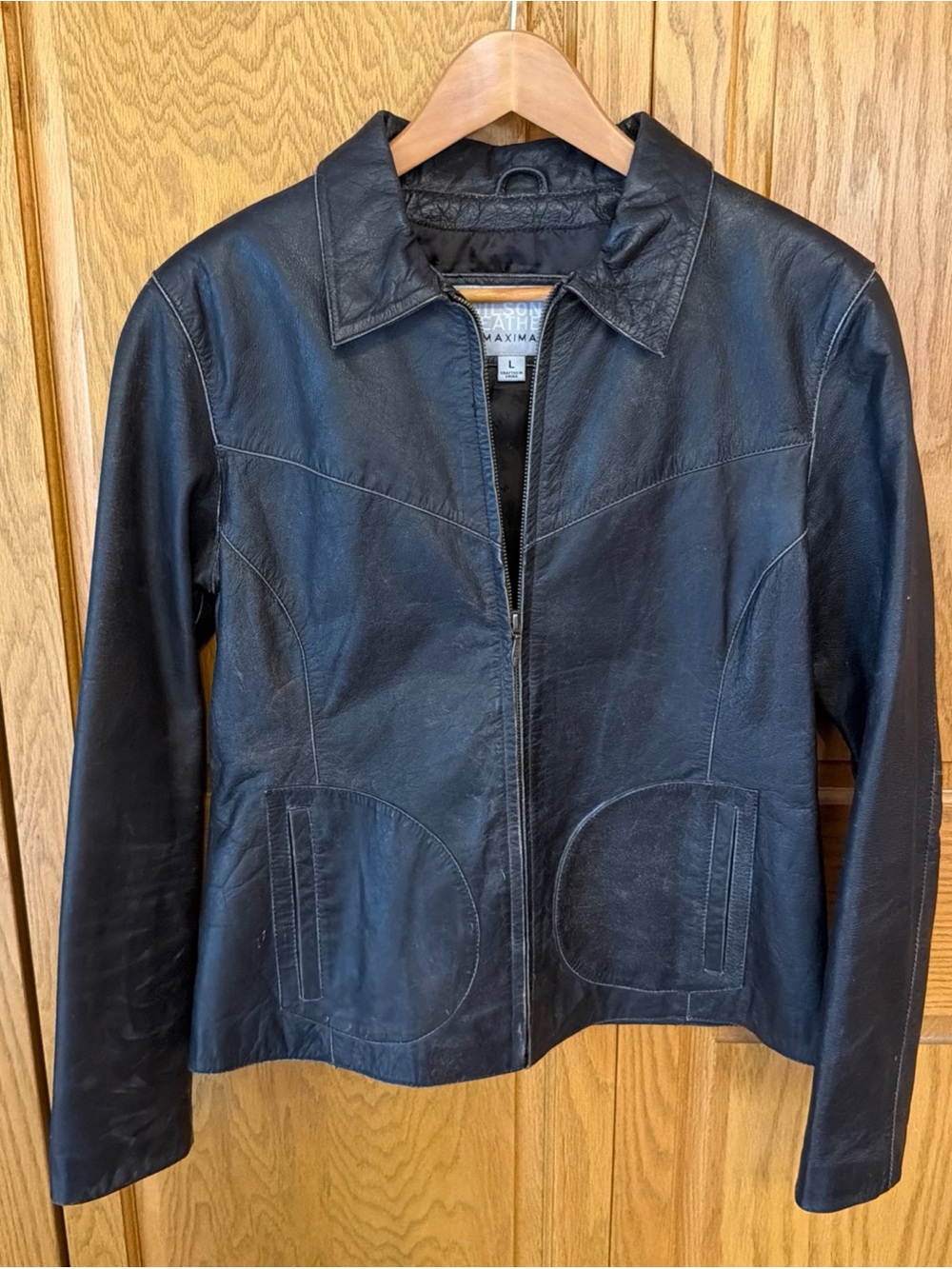 Wilsons Leather Black Zip-Front Leather Jacket Vintage